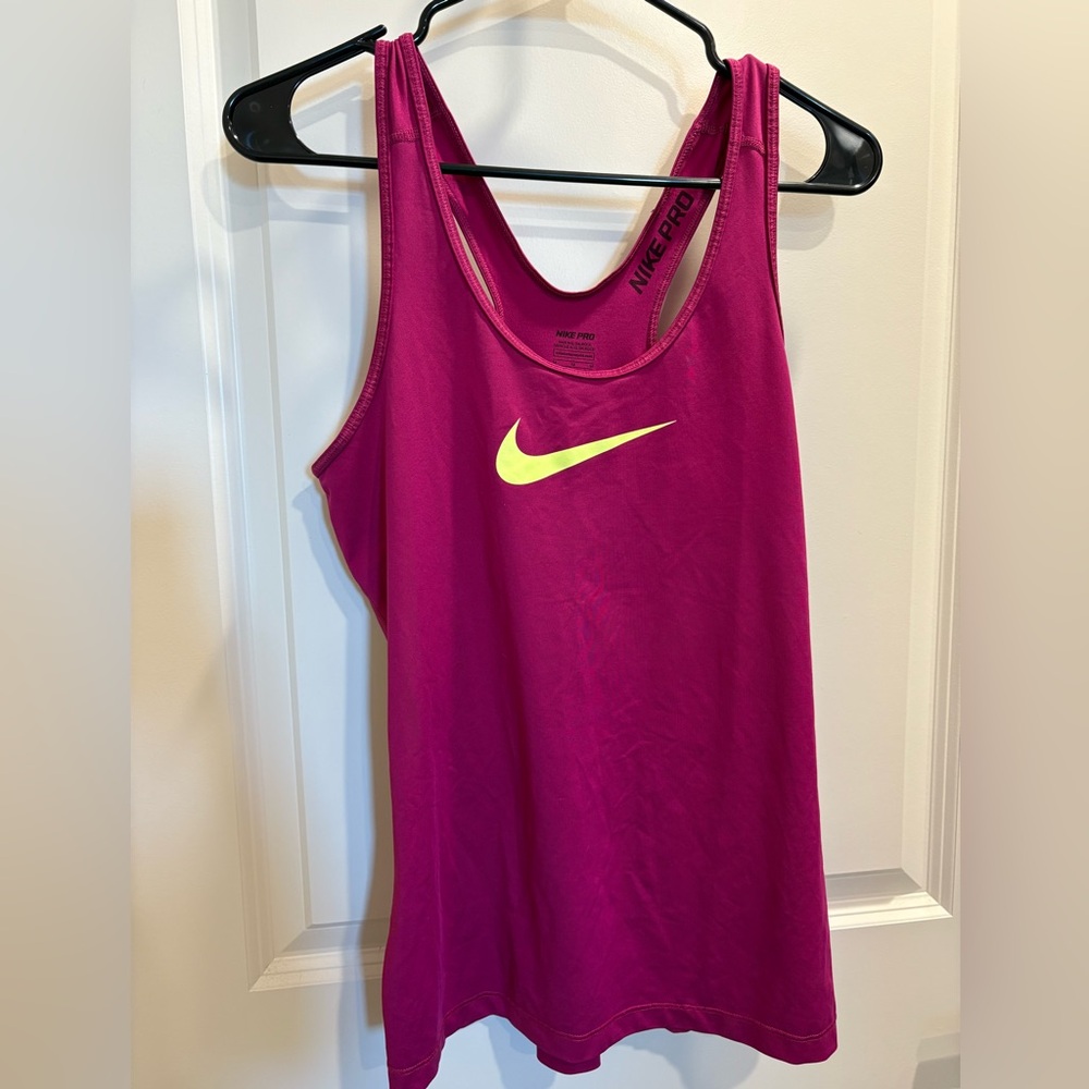 Nike Women's Magenta Tank Top with Yellow Logo